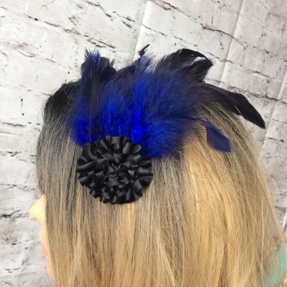 🌺 3PC BLUE FEATHER HARNESS CHOKER CLIPIN RAVE BOHO COSPLAY COSTUME BRA COVER - Picture 5 of 7